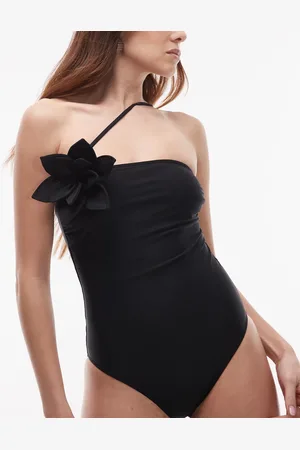 & OTHER STORIES Bandeau swimsuit with asymmetric strap and corsage flower detail in