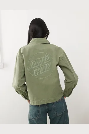 Santa Cruz Back print logo button up shacket in light khaki-Green