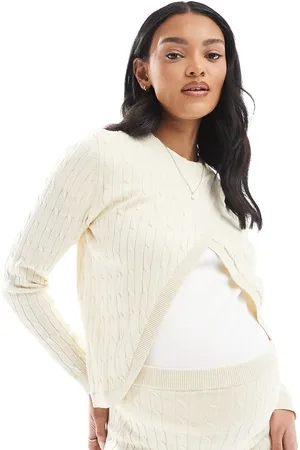 Mama;licious Mamalicious Maternity wrap front jumper in cream melange (part of a set)-White