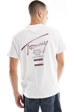 Tommy Hilfiger Regular signature back print t-shirt in white and pink