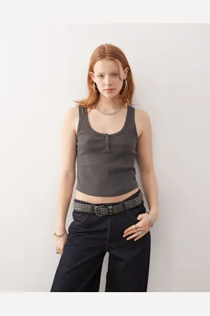 COLLUSION Ribbed button cami in grey marl