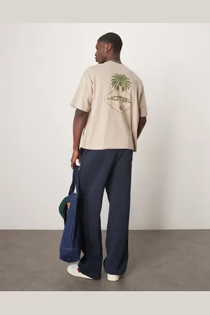 ASOS Boxy oversized t-shirt with palm graphic in beige-Neutral