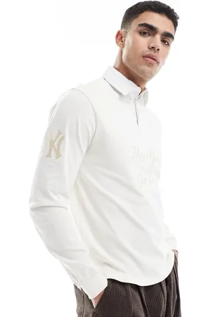 New Era NY Yankees logo rugby polo top in -White
