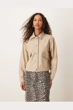 JDY Faux leather jacket with collar in -Neutral