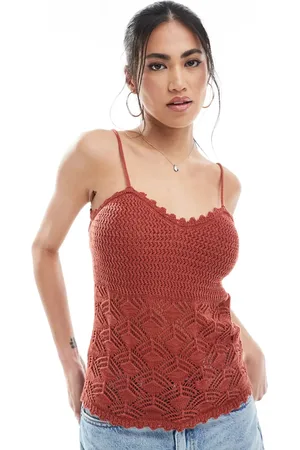 VERO MODA Crochet cami top in terracotta (part of a set)-Red