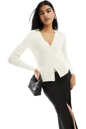 Y.A.S V neck cardigan top in -Neutral