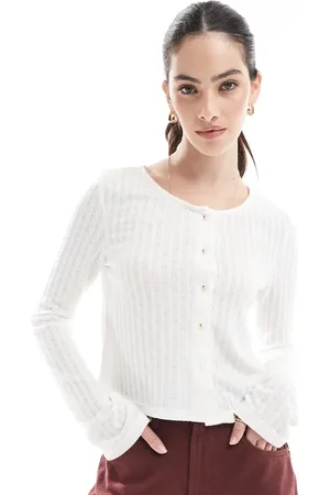 Pieces® Pointelle cardigan in cloud white