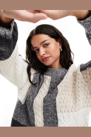 Object Patch knit jumper in grey and cream-White