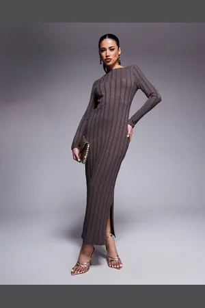 River Island Long sleeve ribbed dress in -Grey