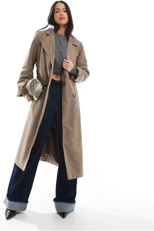 Pieces® Belted trench coat in lentil brown