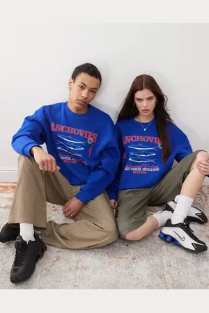 Reclaimed Unisex cropped boxy sweatshirt with fisherman print in