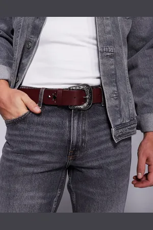 ASOS Studded belt in burgundy-Red