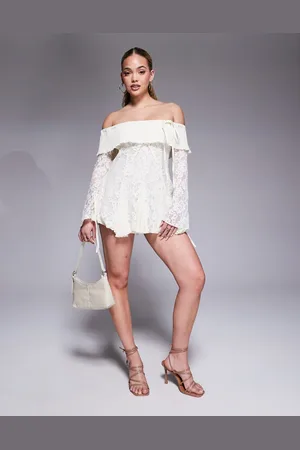 Murci Exclusive bardot fit and flare lace mini dress in -White
