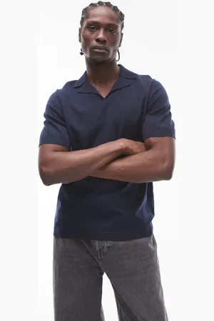 Topman Short sleeve knitted open revere shirt in