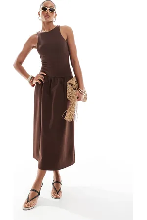 4th & Reckless Sleeveless racerneck drop waist midaxi dress in -Brown
