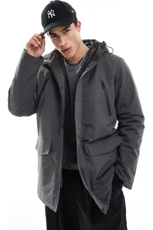 Brave Soul Parka jacket with hood and concealed zip in -Black