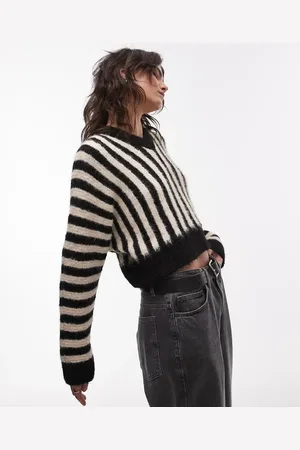 Topshop Wool look jumper with dolman sleeve in stripe-Multi