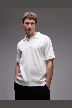 ARKET Textured jersey short sleeve polo shirt in white