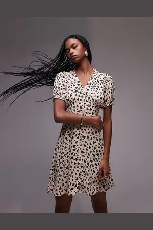 & OTHER STORIES Button through mini dress in black and beige -Brown