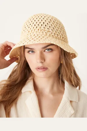ASOS Open knit packable crochet bucket hat in natural-Neutral
