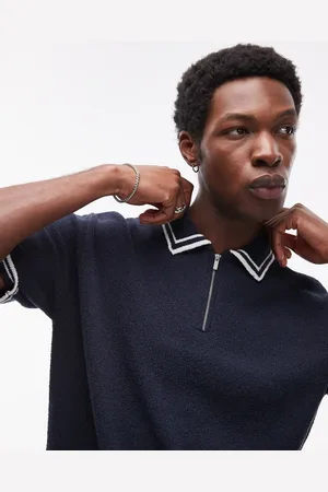Topman Knitted towelling polo with tipping in