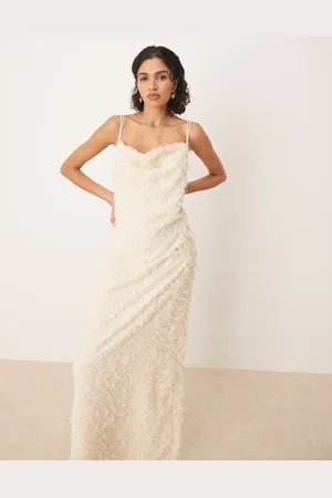 VILA Cowl neck textured cami maxi dress in cream-White