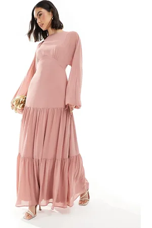 TFNC Bridesmaid chiffon maxi dress with tiered skirt in