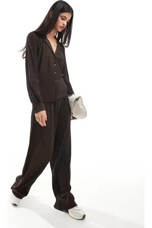 Object Plisse pants in chocolate brown (part of a set)