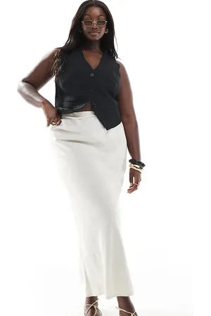 ASOS ASOS DESIGN Curve linen blend bias maxi skirt in -Neutral