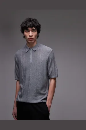Topman Knitted short sleeve 1/4 zip textured polo shirt in