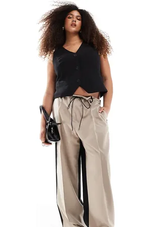 ASOS Curve tailored relaxed pants with tie waist in -Black