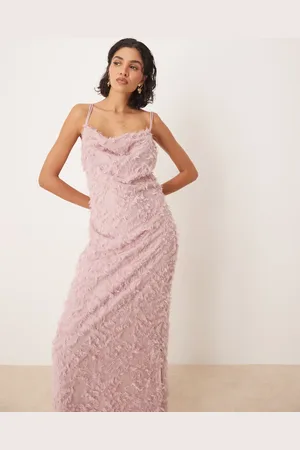 VILA Cowl neck textured cami maxi dress in rose pink