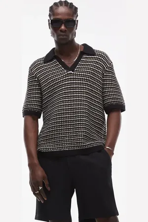 Topman Revere knitted polo shirt in stripe