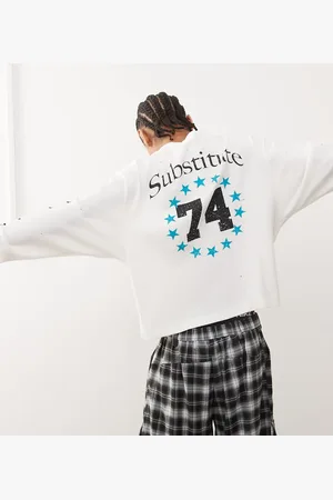 COLLUSION Oversized long sleeve t-shirt with substitute print in ecru