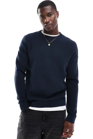 SELECTED Waffle knitted jumper in navy