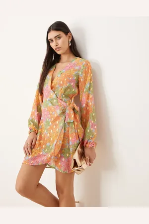 Never Fully Dressed Metallic wrap mini dress in multicolour