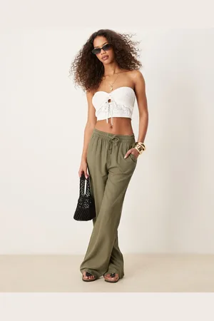 JDY Wide leg linen blend pants in (part of a set)-Green