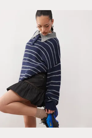Lioness Knitted collar detail rugby jumper in stripe