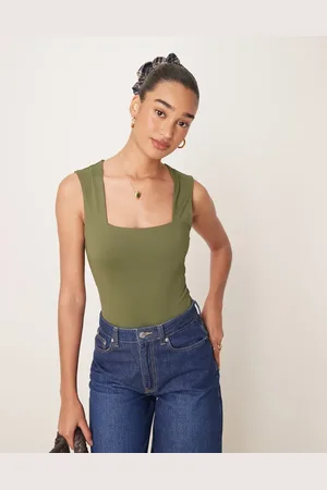New Look Square neck slinky bodysuit in -Green