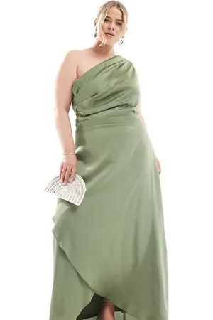 TFNC Bridesmaid one shoulder satin maxi dress with wrap skirt in