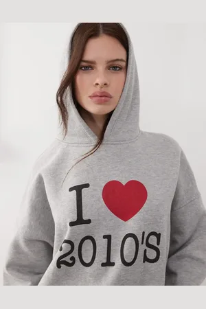 Motel Oversized I heart 2010s graphic hoodie in grey marl (part of a set)