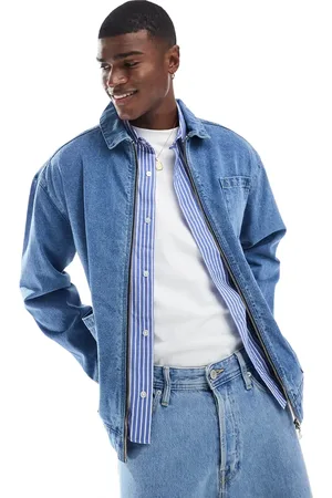 Another Influence Zip-up denim shacket in blue