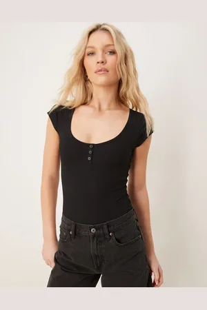 Miss Selfridge Button detail short sleeve rib bodysuit in -Multi