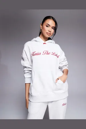 Kaiia Bow detail oversized embroidered logo hoodie in (part of a set)