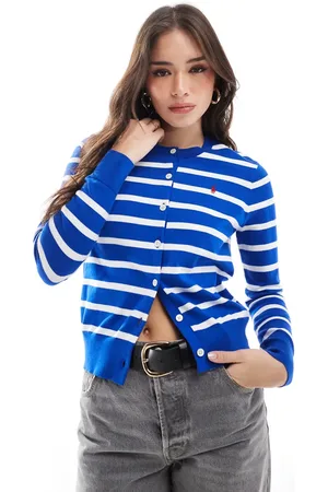 Ralph Lauren Knitted striped cardigan in blue and white