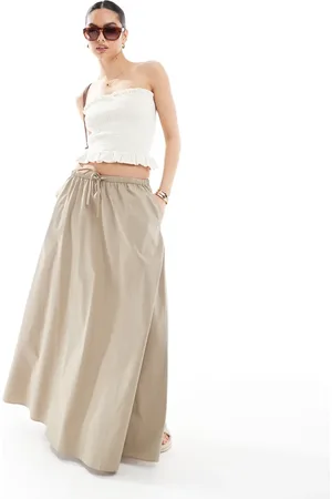 ASOS Cotton tie waist a line midi skirt in -Green