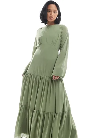 TFNC Bridesmaid chiffon maxi dress with tiered skirt in -Green
