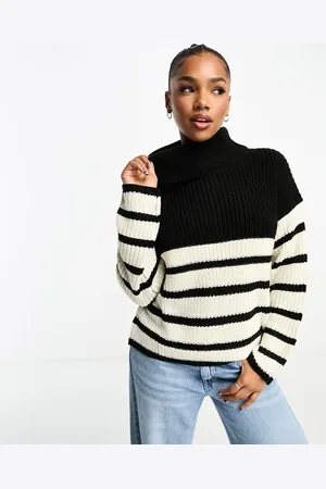JDY Roll neck jumper in black and white stripe