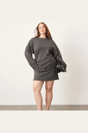 ASOS Curve premium jersey long sleeve mini dress in -Grey