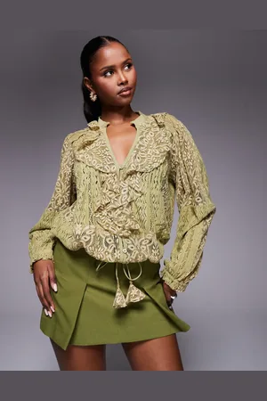 River Island Long sleeve lace ruffle top in